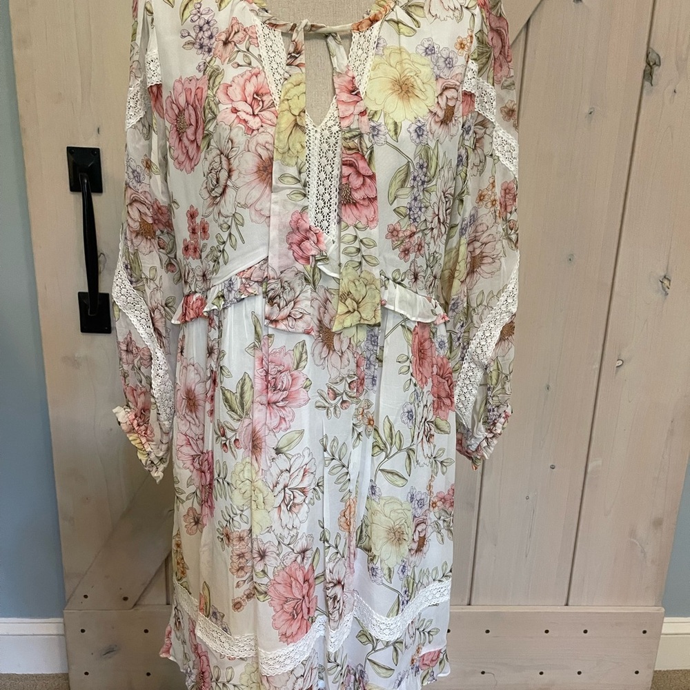 Hale Bob Floral Long Sleeve Dress - Pink, Yellow, Green